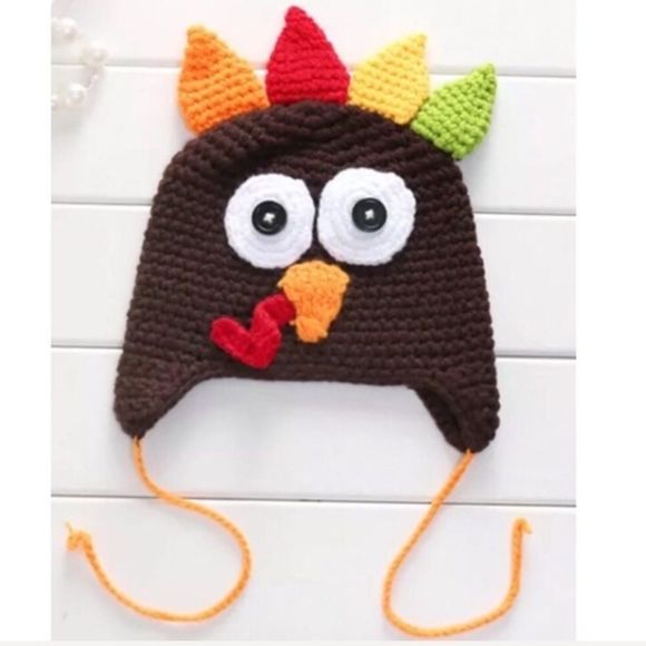 K Crochet Knit Thanksgiving Turkey Gobble Beanie Hat - Picture 4 of 6
